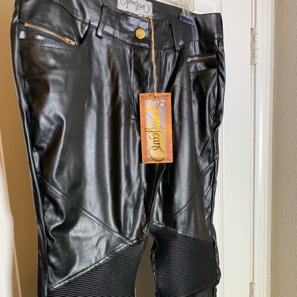 Black leather like (pu) moto style pants 37 inseam - Picture 1 of 6